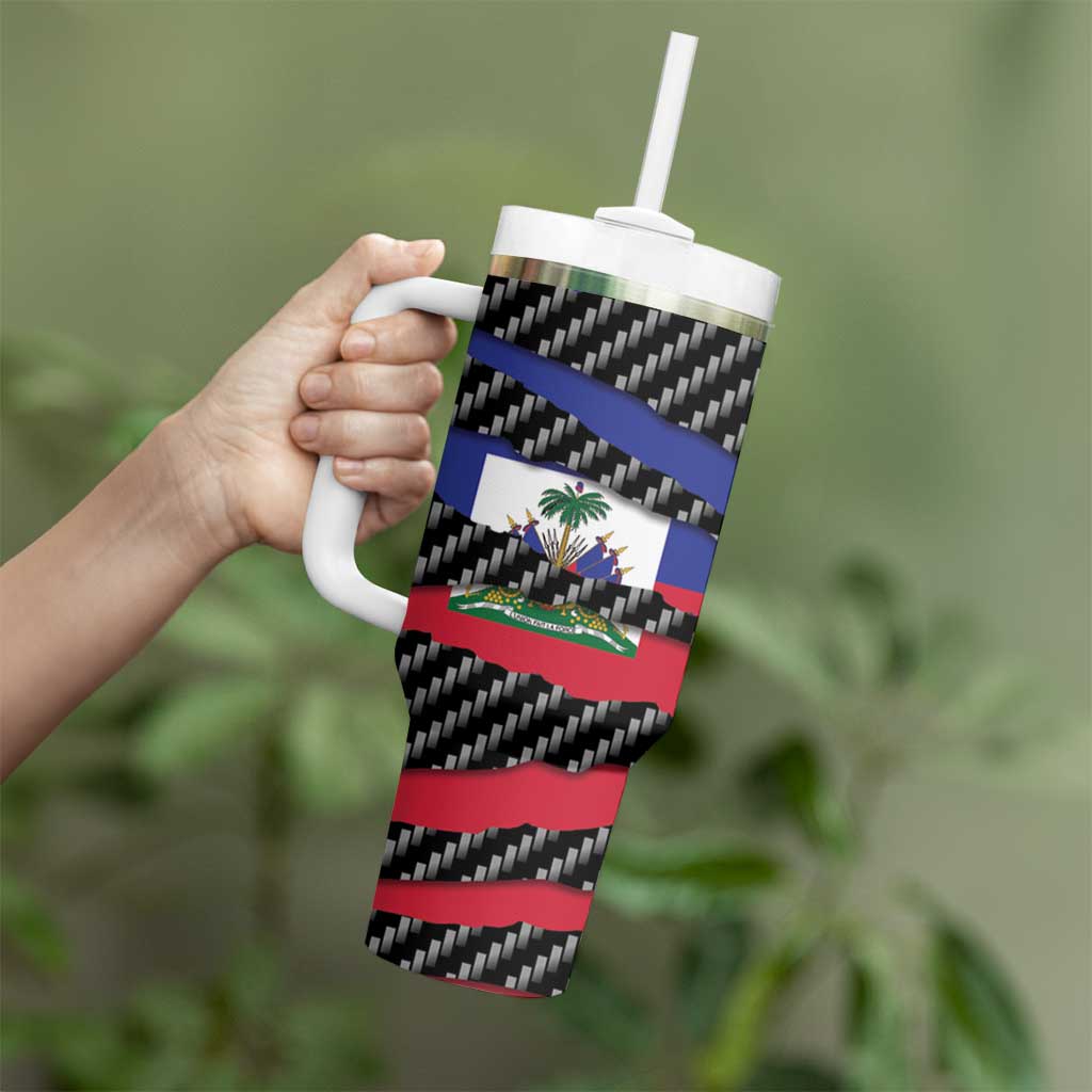 Haiti Beast Tumbler With Handle Ripped Flag Graphic - Wonder Print Shop
