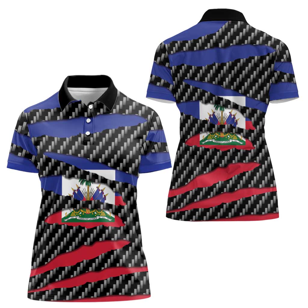 Haiti Beast Women Polo Shirt Ripped Flag Graphic - Wonder Print Shop