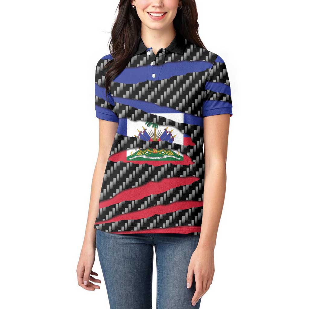 Haiti Beast Women Polo Shirt Ripped Flag Graphic - Wonder Print Shop