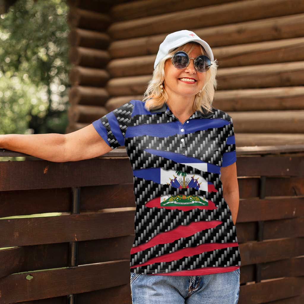 Haiti Beast Women Polo Shirt Ripped Flag Graphic - Wonder Print Shop