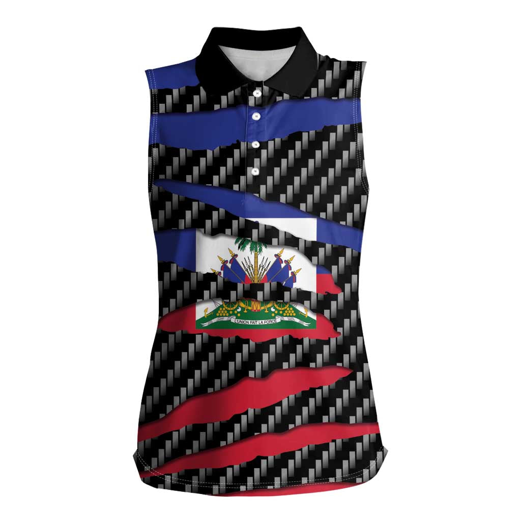 Haiti Beast Women Sleeveless Polo Shirt Ripped Flag Graphic - Wonder Print Shop