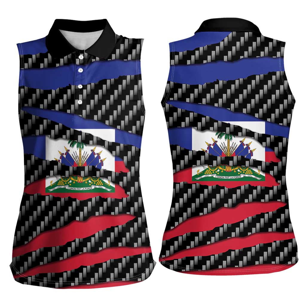 Haiti Beast Women Sleeveless Polo Shirt Ripped Flag Graphic - Wonder Print Shop