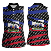 Haiti Beast Women Sleeveless Polo Shirt Ripped Flag Graphic - Wonder Print Shop