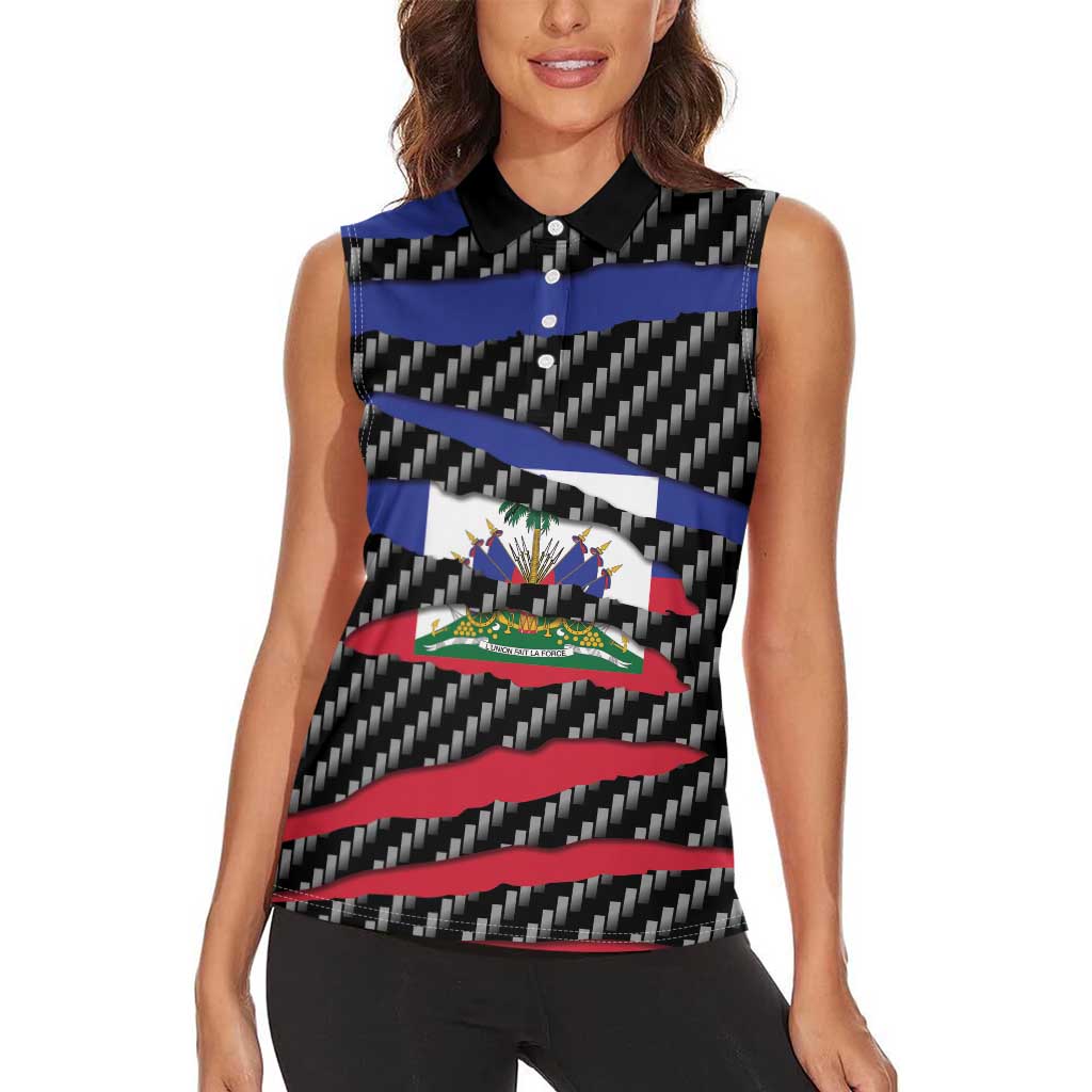 Haiti Beast Women Sleeveless Polo Shirt Ripped Flag Graphic - Wonder Print Shop