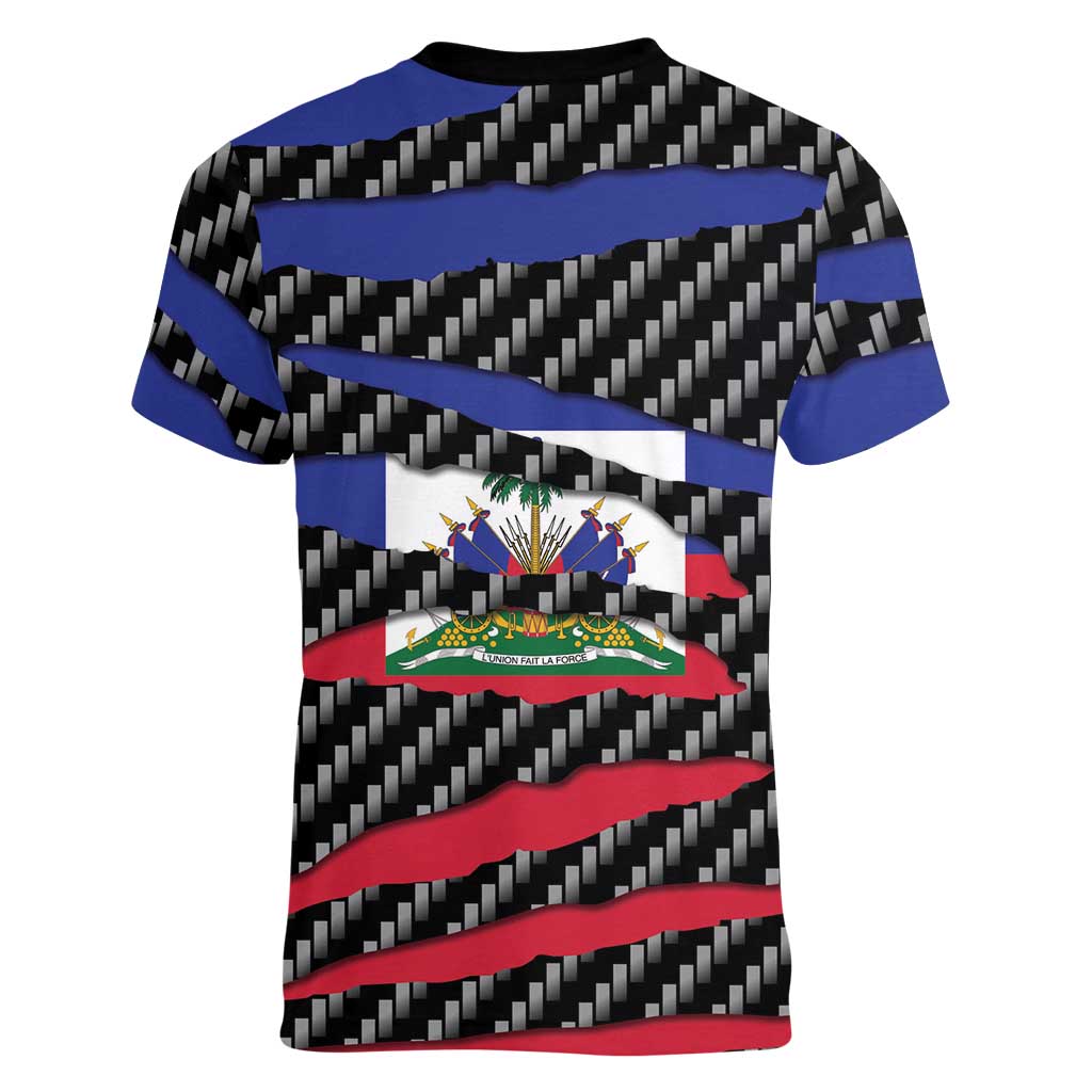 Haiti Beast Women V-Neck T-Shirt Ripped Flag Graphic - Wonder Print Shop
