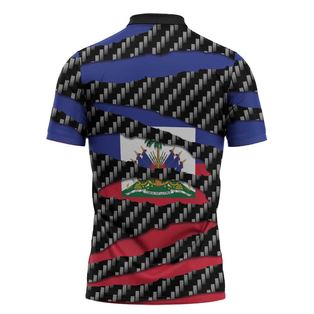 Haiti Beast Zipper Polo Shirt Ripped Flag Graphic - Wonder Print Shop