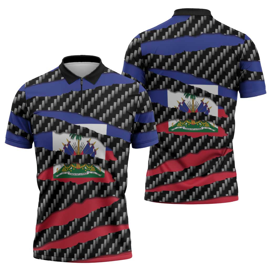 Haiti Beast Zipper Polo Shirt Ripped Flag Graphic - Wonder Print Shop
