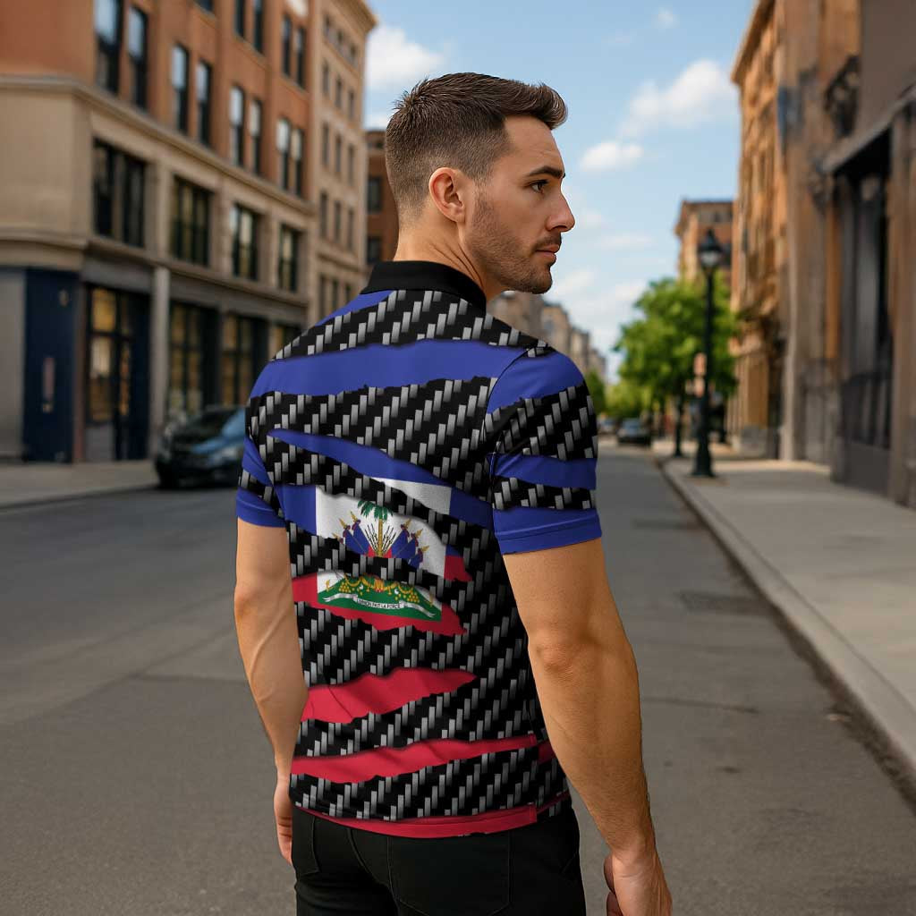 Haiti Beast Zipper Polo Shirt Ripped Flag Graphic - Wonder Print Shop
