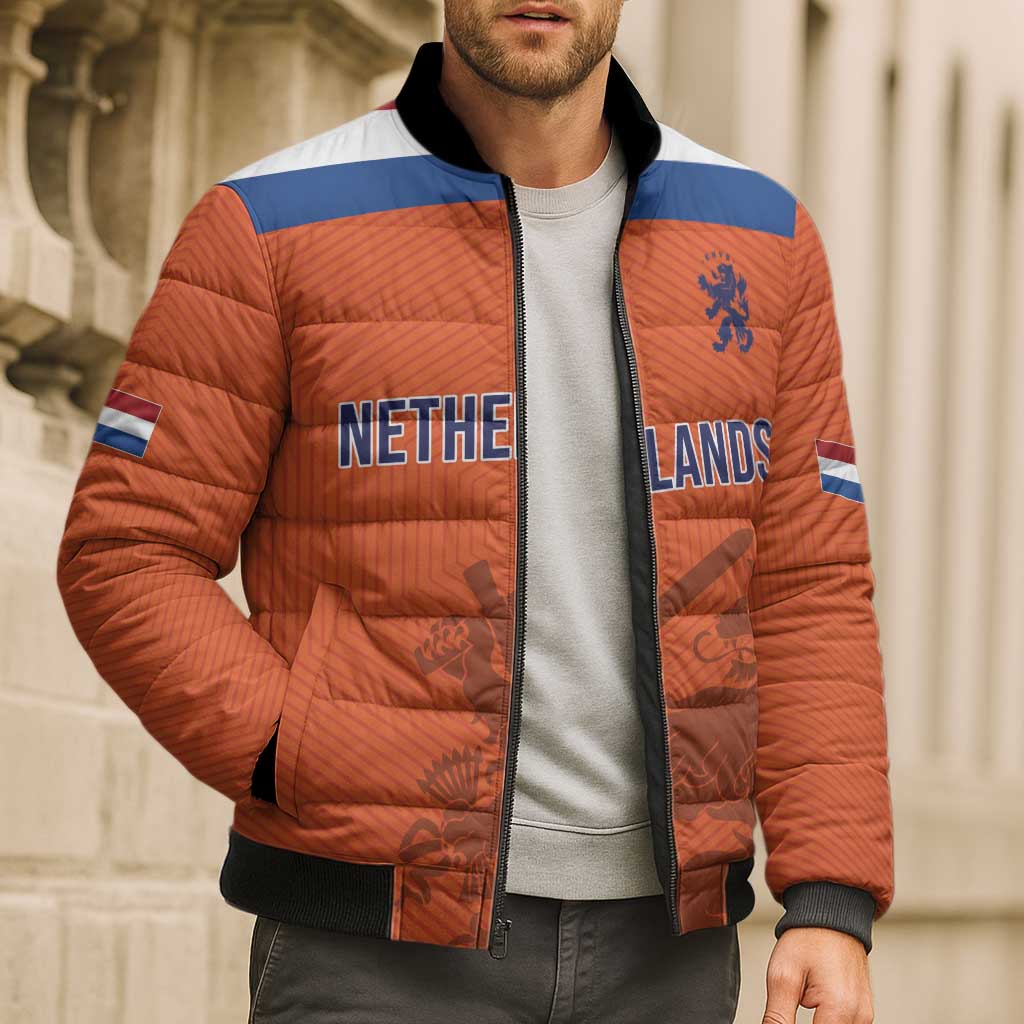 Custom World Football 2026 Netherlands Bomber Puffer Jacket Holland Oranje Dutch Lion - Wonder Print Shop