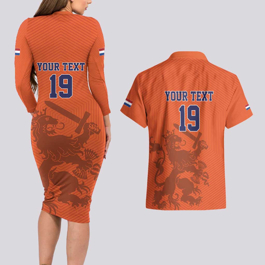 Custom World Football 2026 Netherlands Couples Matching Long Sleeve Bodycon Dress and Hawaiian Shirt Holland Oranje Dutch Lion - Wonder Print Shop