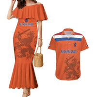 Custom World Football 2026 Netherlands Couples Matching Mermaid Dress and Hawaiian Shirt Holland Oranje Dutch Lion - Wonder Print Shop