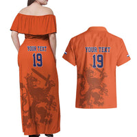 Custom World Football 2026 Netherlands Couples Matching Off Shoulder Maxi Dress and Hawaiian Shirt Holland Oranje Dutch Lion - Wonder Print Shop