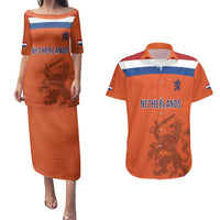 Custom World Football 2026 Netherlands Couples Matching Puletasi and Hawaiian Shirt Holland Oranje Dutch Lion - Wonder Print Shop