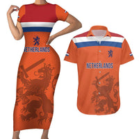 Custom World Football 2026 Netherlands Couples Matching Short Sleeve Bodycon Dress and Hawaiian Shirt Holland Oranje Dutch Lion - Wonder Print Shop