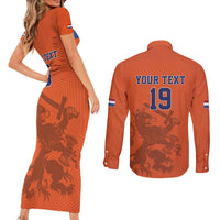 Custom World Football 2026 Netherlands Couples Matching Short Sleeve Bodycon Dress and Long Sleeve Button Shirt Holland Oranje Dutch Lion - Wonder Print Shop