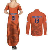 Custom World Football 2026 Netherlands Couples Matching Summer Maxi Dress and Long Sleeve Button Shirt Holland Oranje Dutch Lion - Wonder Print Shop