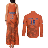Custom World Football 2026 Netherlands Couples Matching Tank Maxi Dress and Long Sleeve Button Shirt Holland Oranje Dutch Lion - Wonder Print Shop