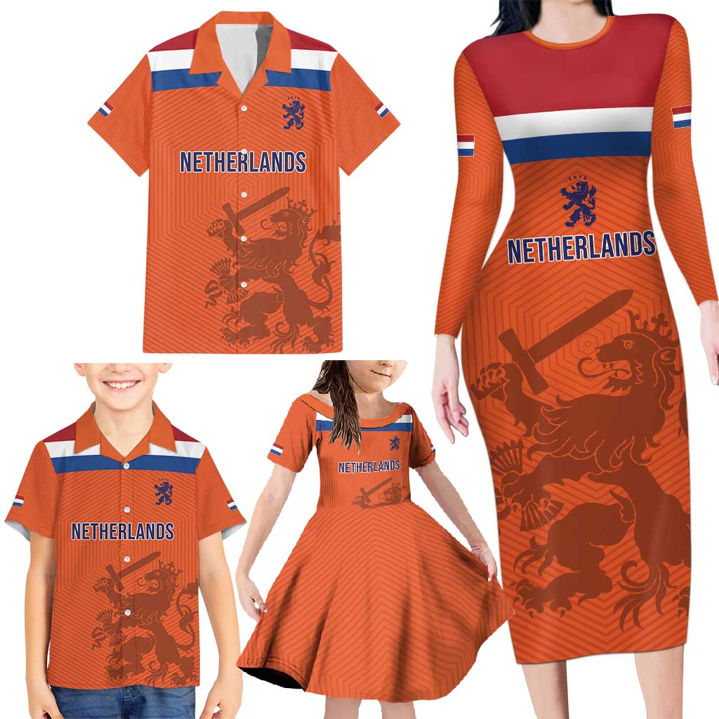 Custom World Football 2026 Netherlands Family Matching Long Sleeve Bodycon Dress and Hawaiian Shirt Holland Oranje Dutch Lion - Wonder Print Shop