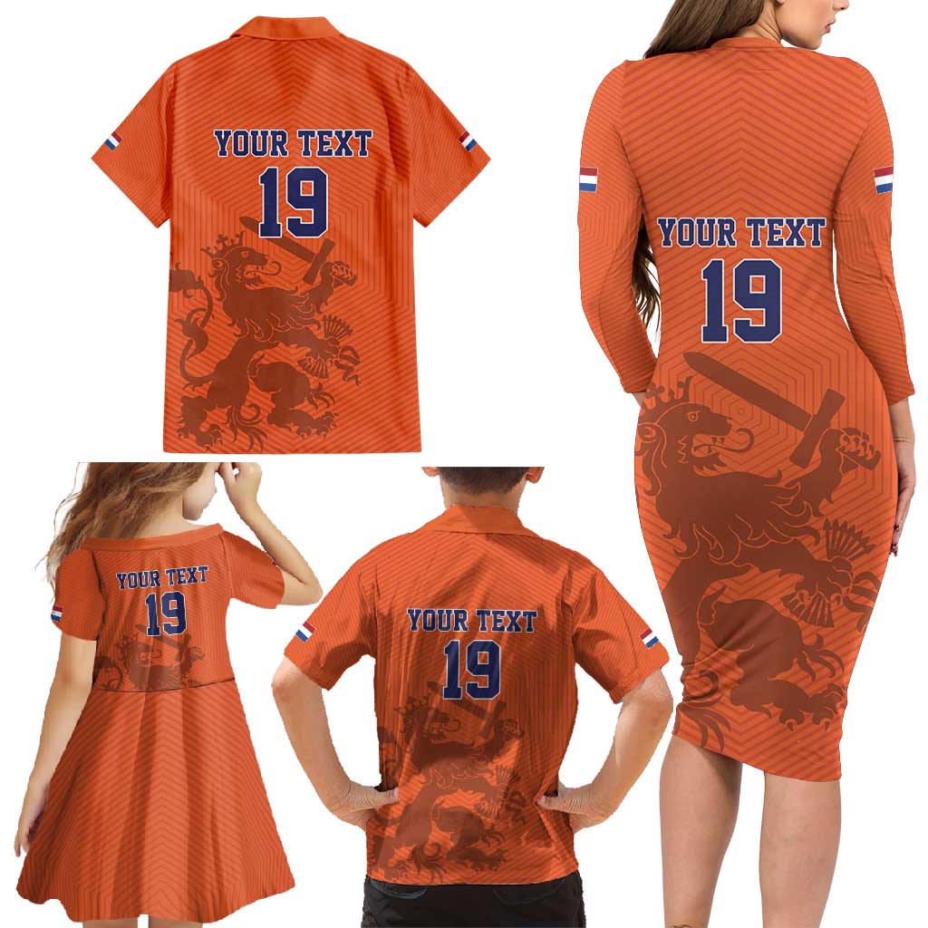 Custom World Football 2026 Netherlands Family Matching Long Sleeve Bodycon Dress and Hawaiian Shirt Holland Oranje Dutch Lion - Wonder Print Shop