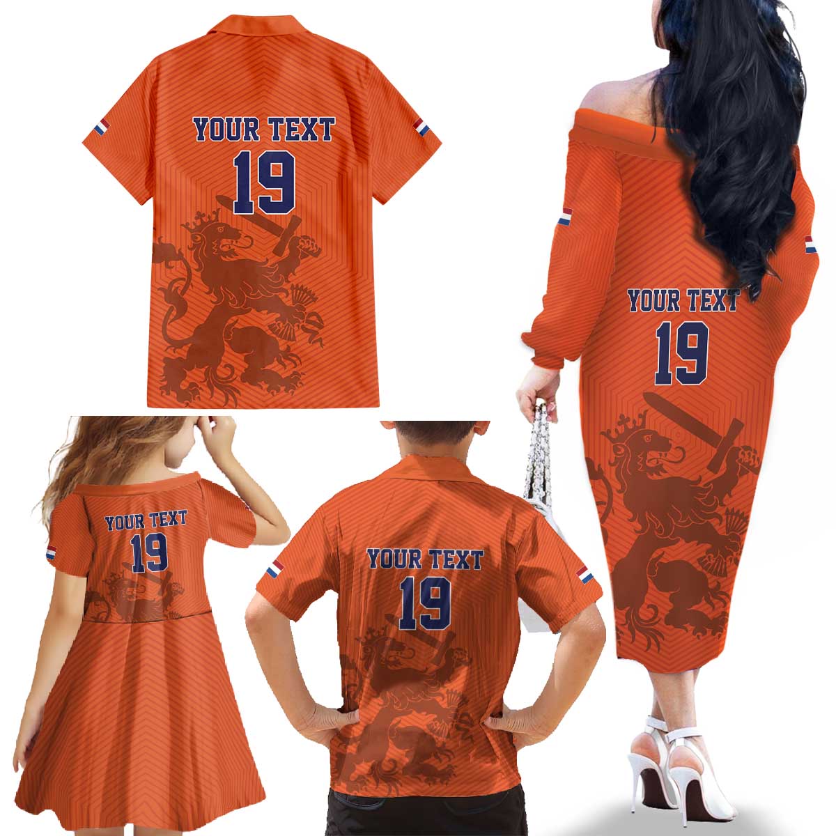 Custom World Football 2026 Netherlands Family Matching Off The Shoulder Long Sleeve Dress and Hawaiian Shirt Holland Oranje Dutch Lion - Wonder Print Shop