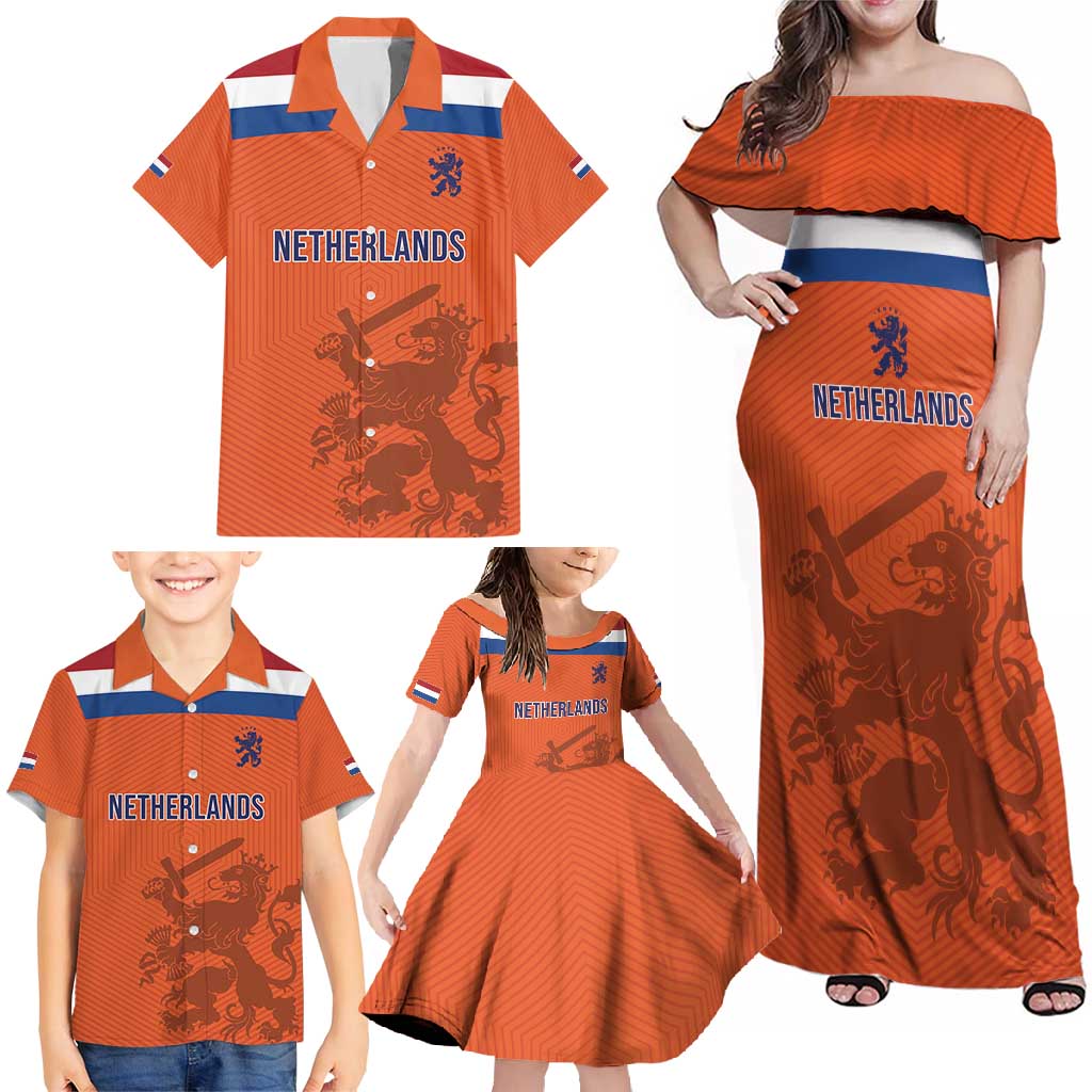 Custom World Football 2026 Netherlands Family Matching Off Shoulder Maxi Dress and Hawaiian Shirt Holland Oranje Dutch Lion - Wonder Print Shop