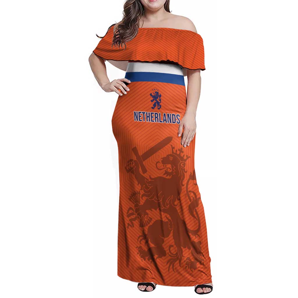 Custom World Football 2026 Netherlands Family Matching Off Shoulder Maxi Dress and Hawaiian Shirt Holland Oranje Dutch Lion - Wonder Print Shop