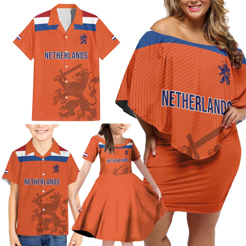 Custom World Football 2026 Netherlands Family Matching Off Shoulder Short Dress and Hawaiian Shirt Holland Oranje Dutch Lion - Wonder Print Shop