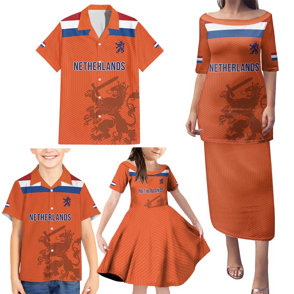 Custom World Football 2026 Netherlands Family Matching Puletasi and Hawaiian Shirt Holland Oranje Dutch Lion - Wonder Print Shop
