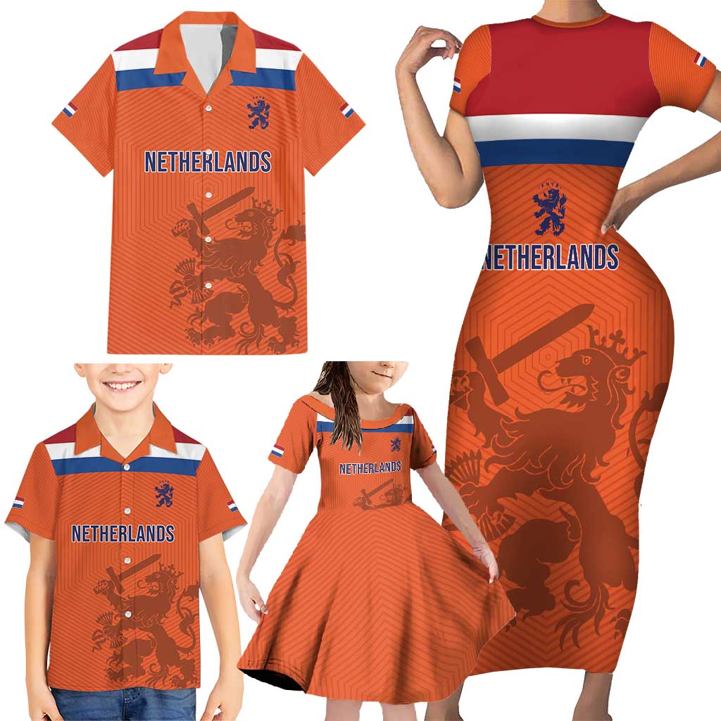Custom World Football 2026 Netherlands Family Matching Short Sleeve Bodycon Dress and Hawaiian Shirt Holland Oranje Dutch Lion - Wonder Print Shop
