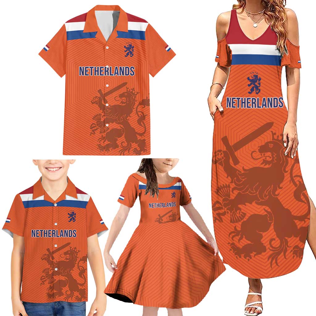 Custom World Football 2026 Netherlands Family Matching Summer Maxi Dress and Hawaiian Shirt Holland Oranje Dutch Lion - Wonder Print Shop