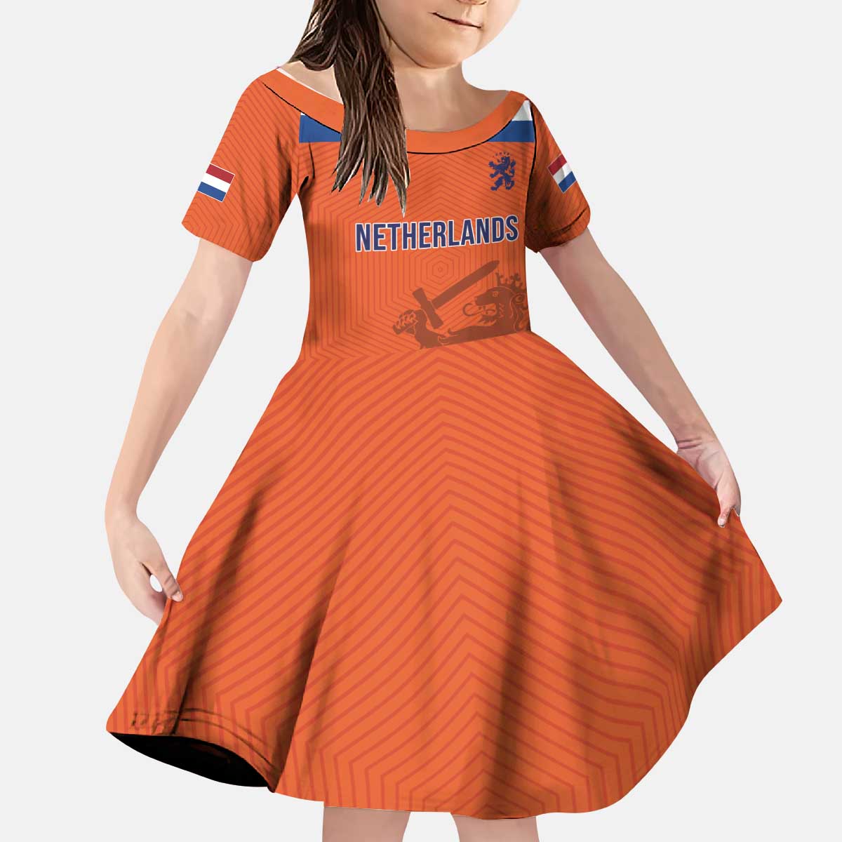 Custom World Football 2026 Netherlands Kid Short Sleeve Dress Holland Oranje Dutch Lion - Wonder Print Shop