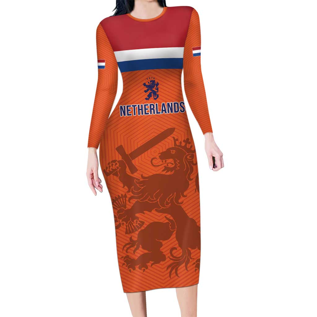 Custom World Football 2026 Netherlands Long Sleeve Bodycon Dress Holland Oranje Dutch Lion - Wonder Print Shop