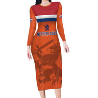 Custom World Football 2026 Netherlands Long Sleeve Bodycon Dress Holland Oranje Dutch Lion - Wonder Print Shop