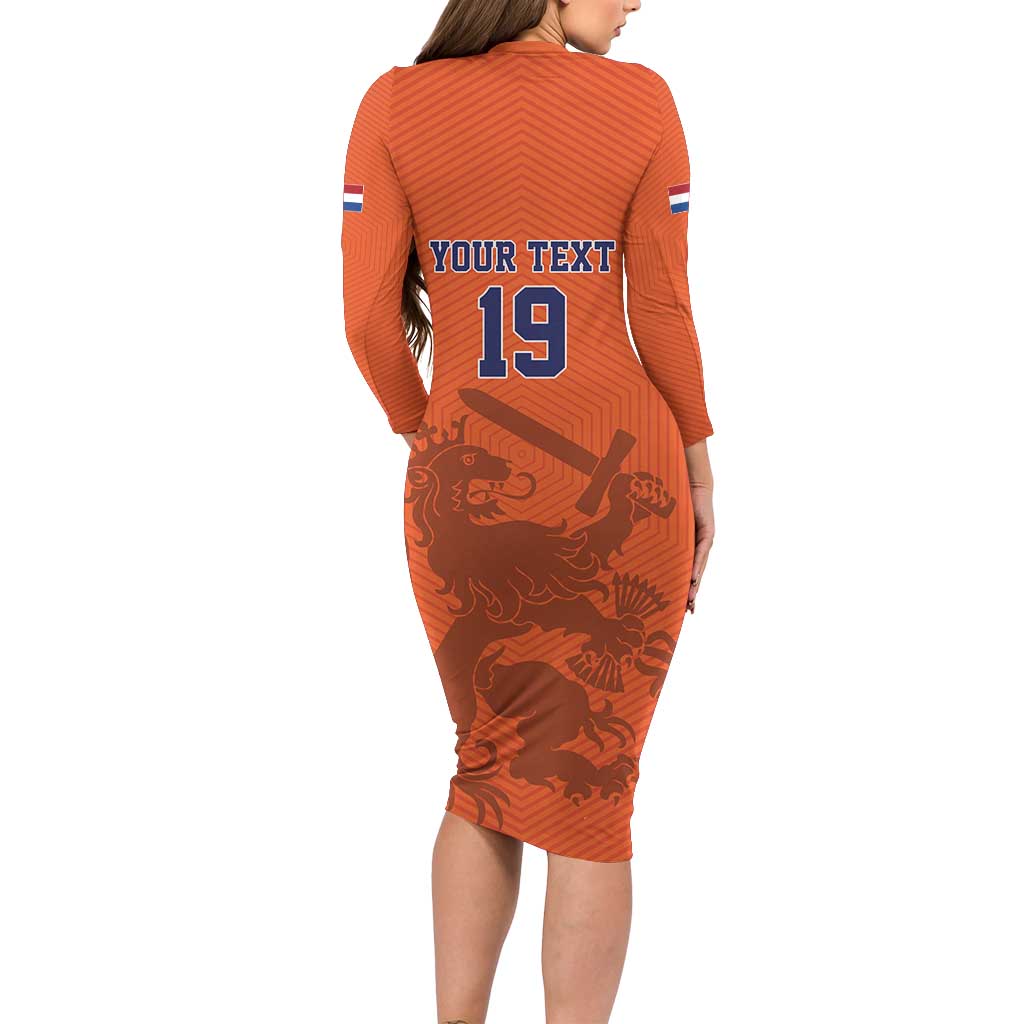 Custom World Football 2026 Netherlands Long Sleeve Bodycon Dress Holland Oranje Dutch Lion - Wonder Print Shop