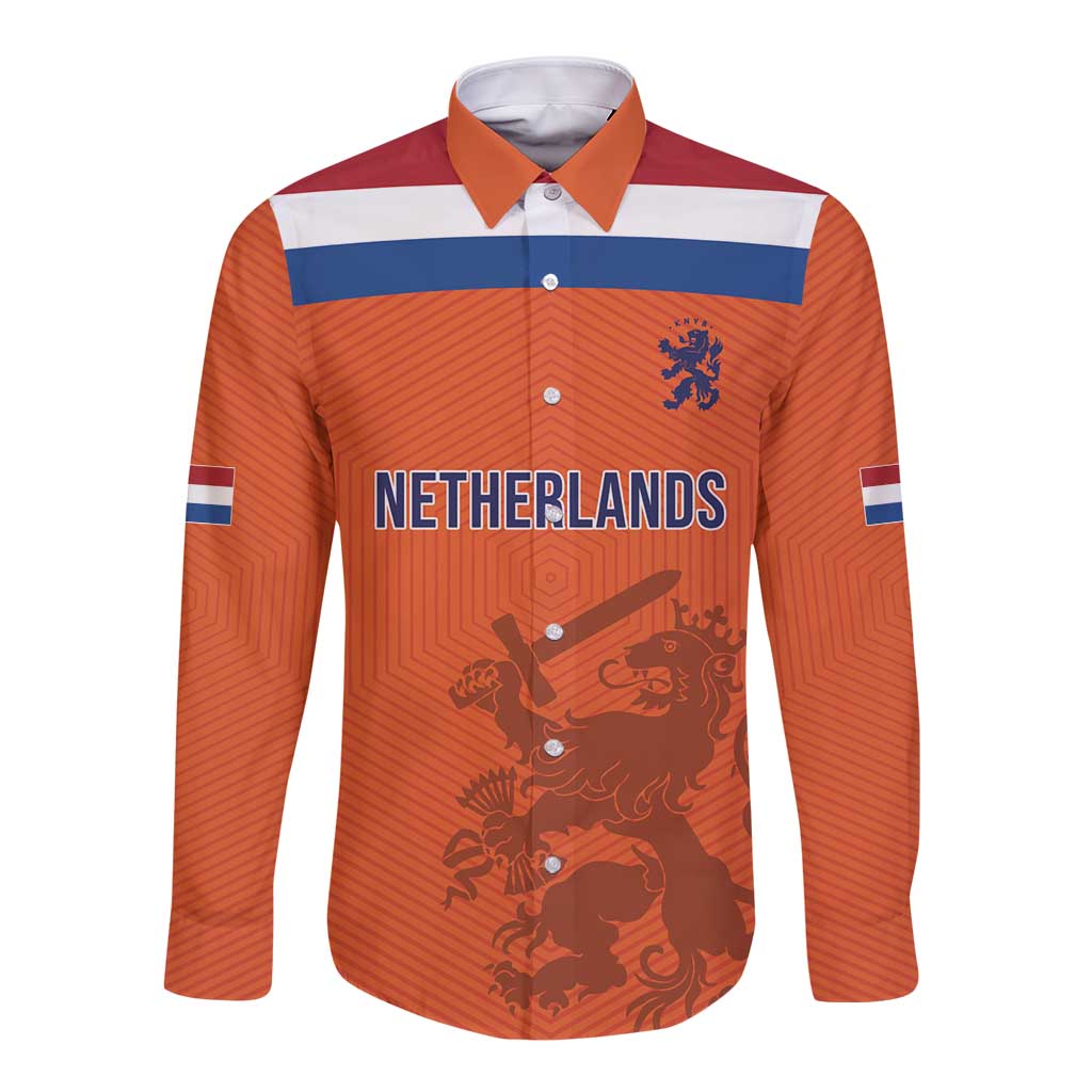 Custom World Football 2026 Netherlands Long Sleeve Button Shirt Holland Oranje Dutch Lion - Wonder Print Shop