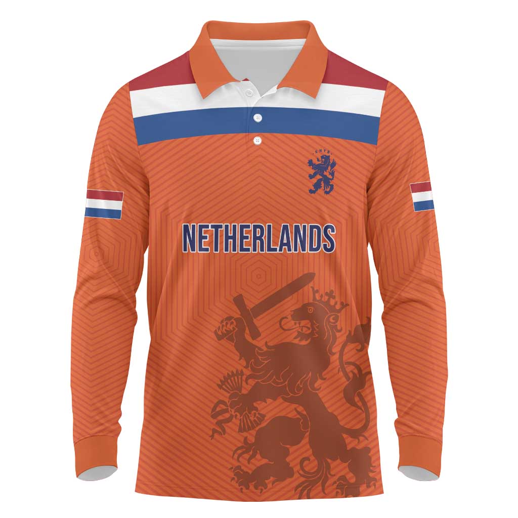 Custom World Football 2026 Netherlands Long Sleeve Polo Shirt Holland Oranje Dutch Lion - Wonder Print Shop