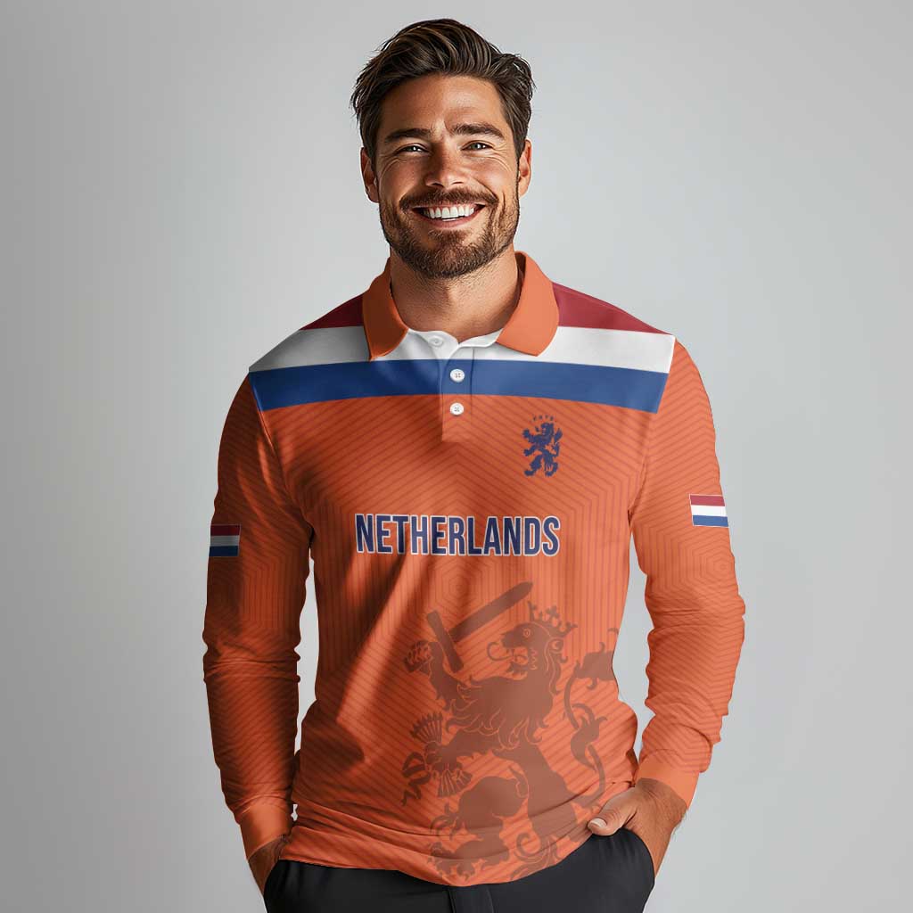 Custom World Football 2026 Netherlands Long Sleeve Polo Shirt Holland Oranje Dutch Lion - Wonder Print Shop