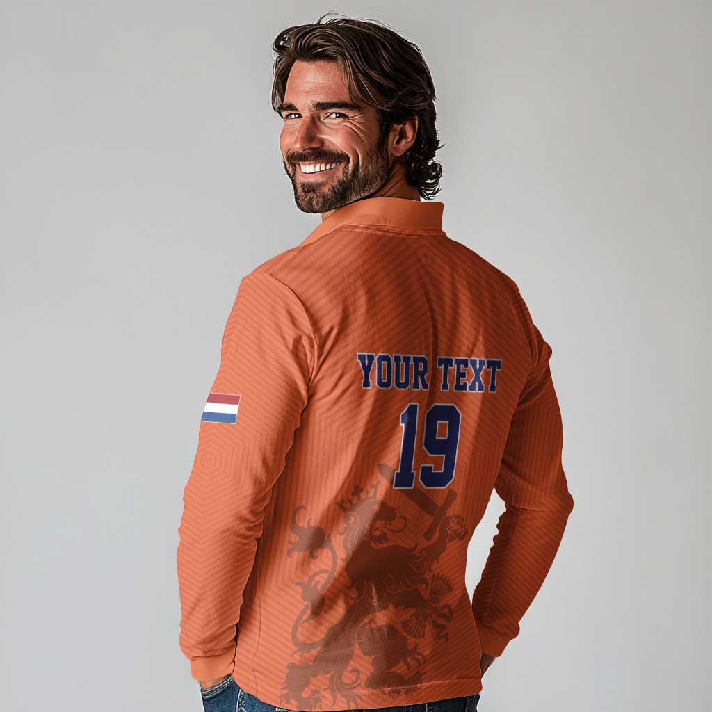 Custom World Football 2026 Netherlands Long Sleeve Polo Shirt Holland Oranje Dutch Lion - Wonder Print Shop