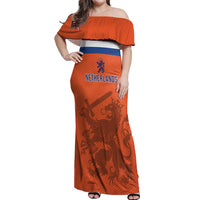 Custom World Football 2026 Netherlands Off Shoulder Maxi Dress Holland Oranje Dutch Lion - Wonder Print Shop