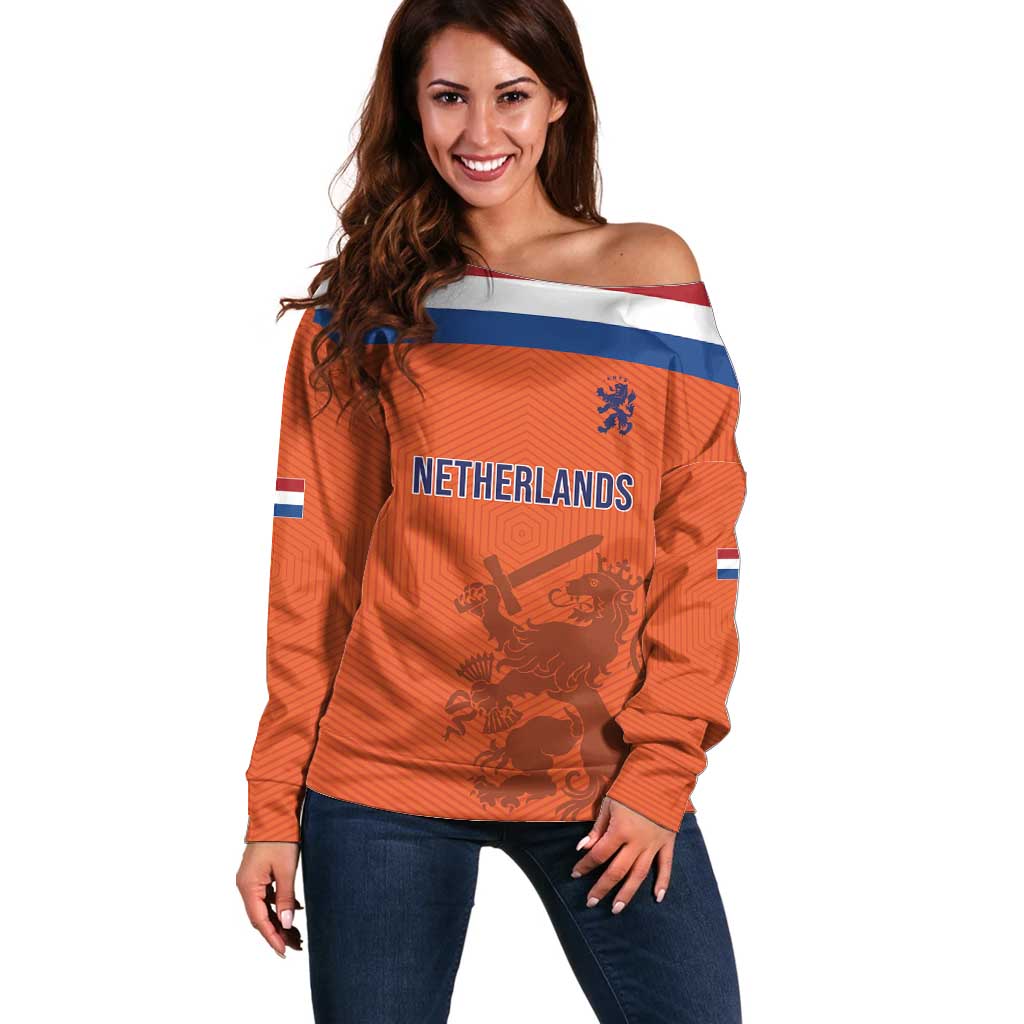 Custom World Football 2026 Netherlands Off Shoulder Sweater Holland Oranje Dutch Lion - Wonder Print Shop