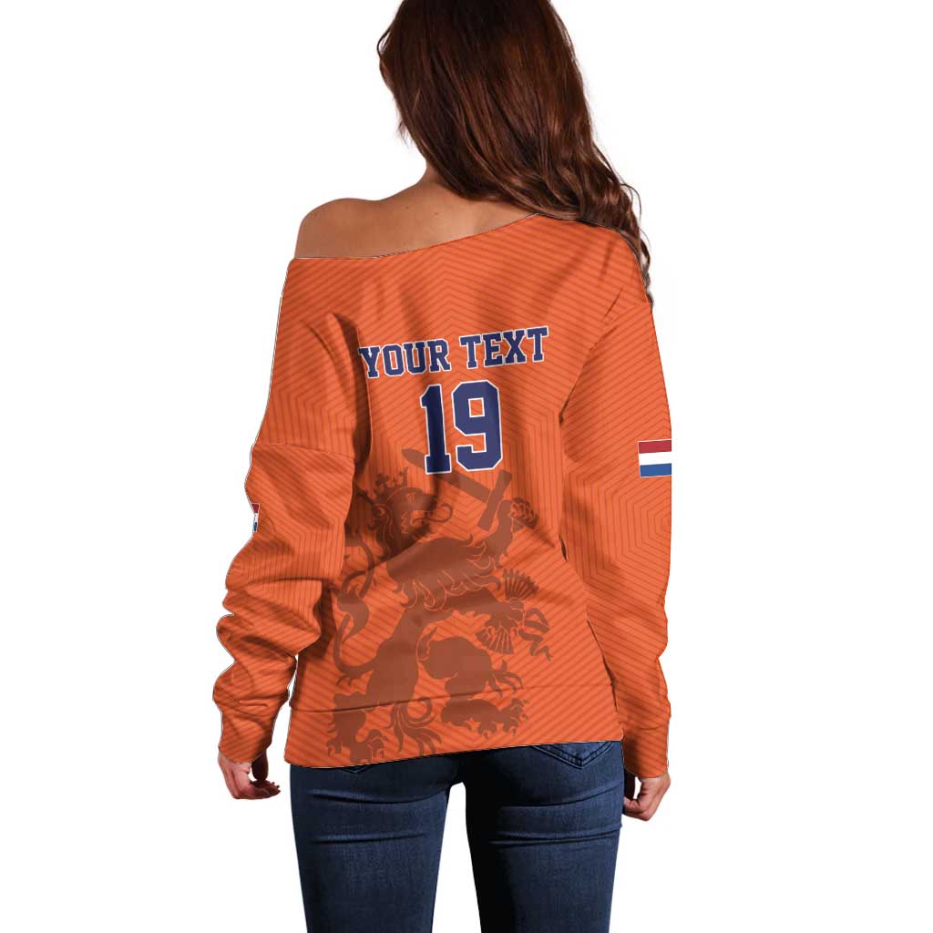 Custom World Football 2026 Netherlands Off Shoulder Sweater Holland Oranje Dutch Lion - Wonder Print Shop