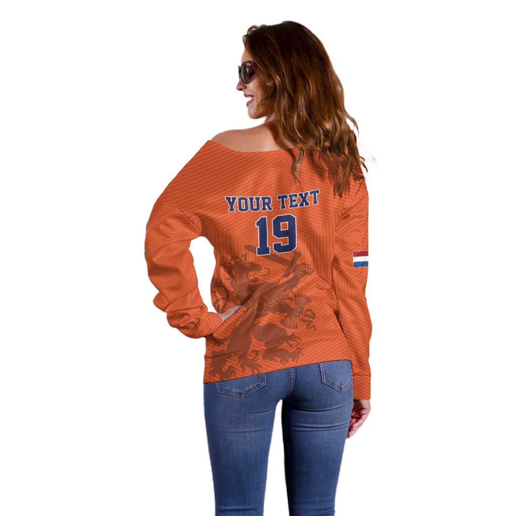 Custom World Football 2026 Netherlands Off Shoulder Sweater Holland Oranje Dutch Lion - Wonder Print Shop