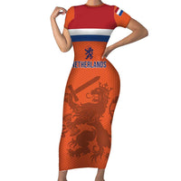 Custom World Football 2026 Netherlands Short Sleeve Bodycon Dress Holland Oranje Dutch Lion - Wonder Print Shop