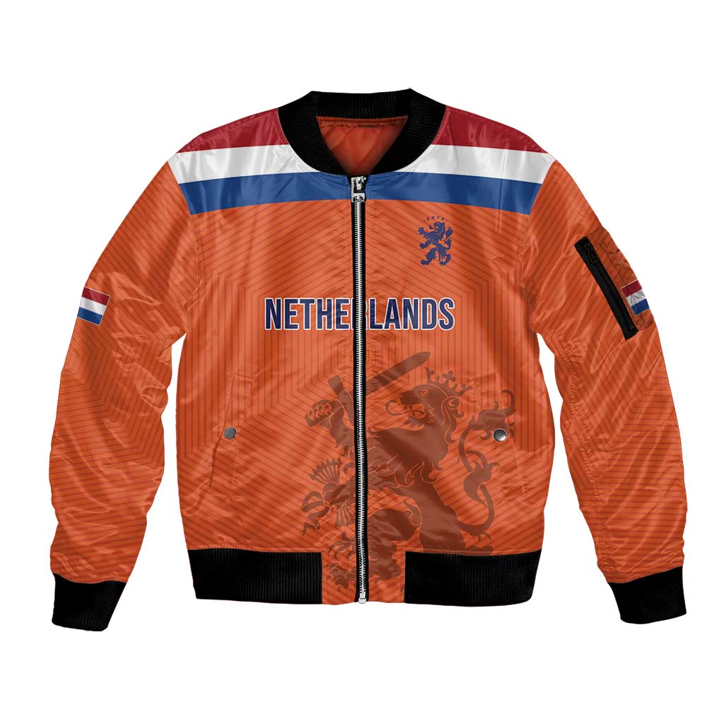 Custom World Football 2026 Netherlands Sleeve Zip Bomber Jacket Holland Oranje Dutch Lion - Wonder Print Shop