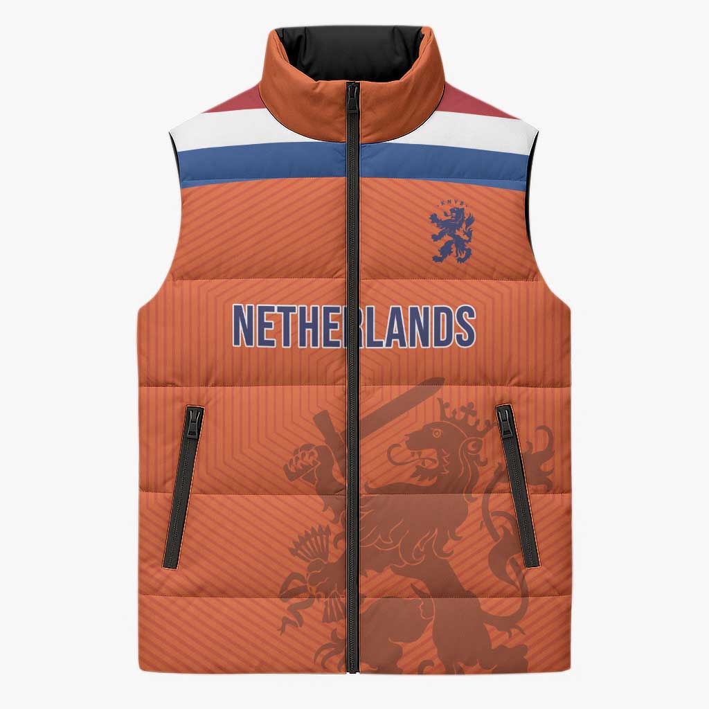 Custom World Football 2026 Netherlands Sleeveless Puffer Jacket Holland Oranje Dutch Lion - Wonder Print Shop
