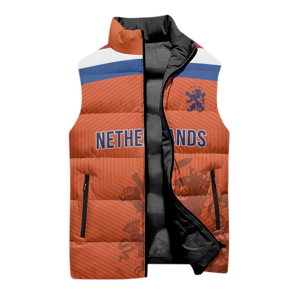 Custom World Football 2026 Netherlands Sleeveless Puffer Jacket Holland Oranje Dutch Lion - Wonder Print Shop