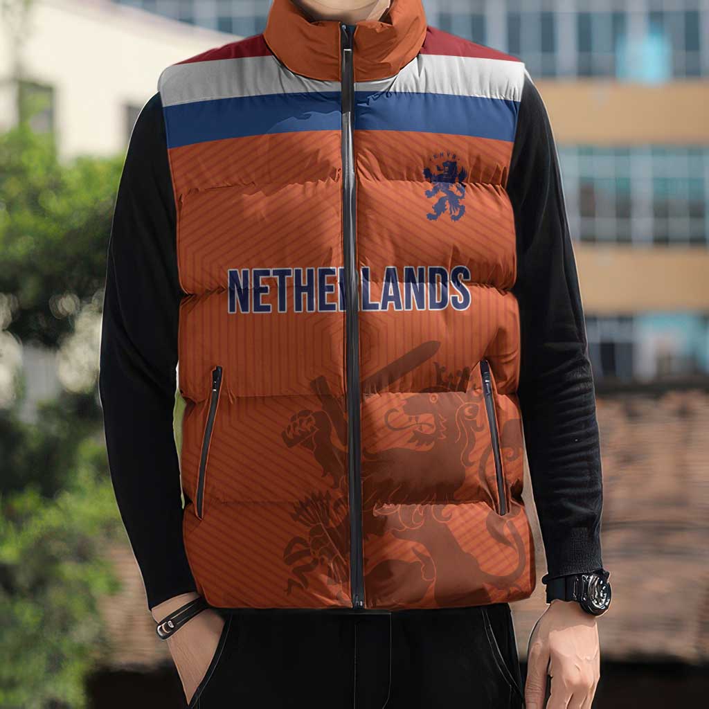 Custom World Football 2026 Netherlands Sleeveless Puffer Jacket Holland Oranje Dutch Lion - Wonder Print Shop