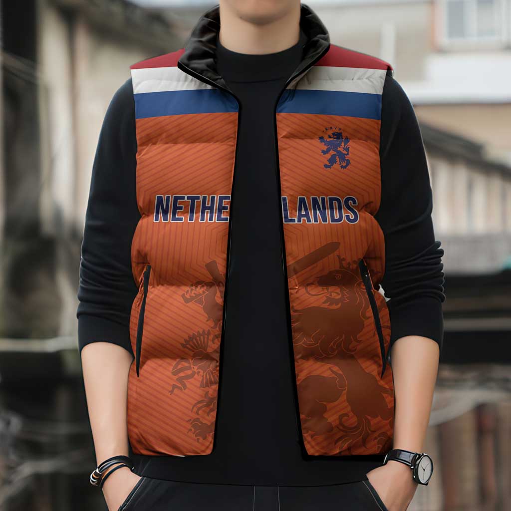 Custom World Football 2026 Netherlands Sleeveless Puffer Jacket Holland Oranje Dutch Lion - Wonder Print Shop