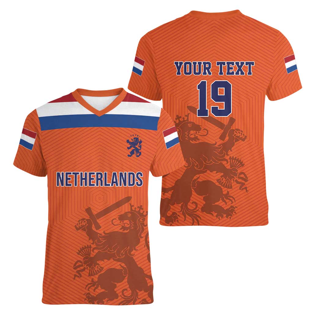 Custom World Football 2026 Netherlands Women V-Neck T-Shirt Holland Oranje Dutch Lion - Wonder Print Shop