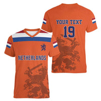 Custom World Football 2026 Netherlands Women V-Neck T-Shirt Holland Oranje Dutch Lion - Wonder Print Shop
